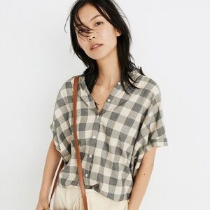 Madewell Central Shirt in Gray and Tan Buffalo Check short sleeve size M